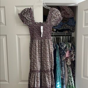 Floral Smocked Puff Sleeve Nap Dress